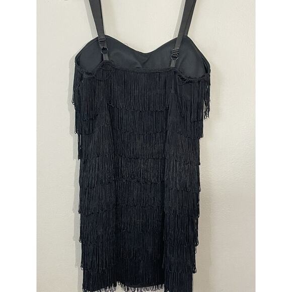 Black Flapper Fringe Dress 1920’s Adult Costume Party Built In Padding Cosplay - Picture 5 of 7